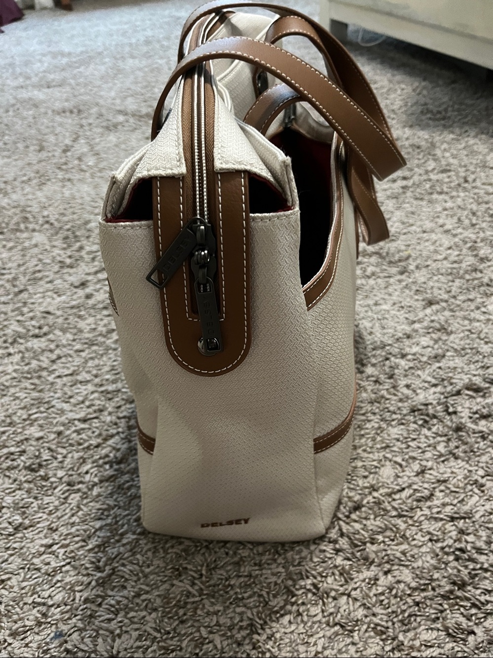 Delsey Cream and Brown shoulder/travel bag with Leather Trim - Picture 4 of 5